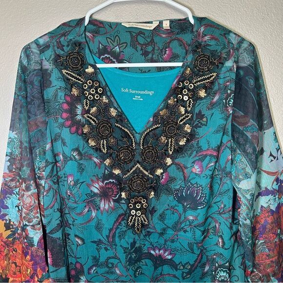 Soft Surroundings Beaurie beaded boho blouse & tank top women’s size small - Picture 3 of 9